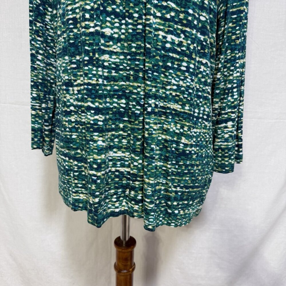 Ruby Rd Womens Large Blouse Knit Top Shirt Embellished Neckline Green Blue - Picture 2 of 8